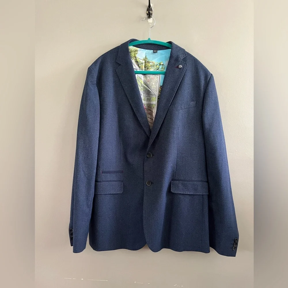 TED BAKER‎ Men's Sport Coat Blazer Navy Blue Satin Lining Size 6 (XXL)
